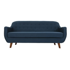 Canapé déhoussable 3 places en tissu bleu foncé et bois foncé ynok
