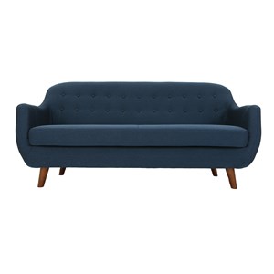 Canapé déhoussable 3 places en tissu bleu foncé et bois foncé ynok