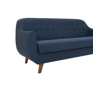 Canapé déhoussable 3 places en tissu bleu foncé et bois foncé ynok