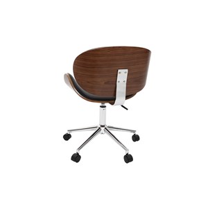 Chaise de bureau à roulettes noir, bois foncé noyer et acier chromé walnut