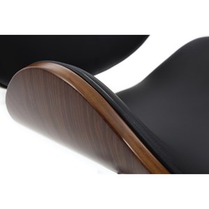 Chaise de bureau à roulettes noir, bois foncé noyer et acier chromé walnut