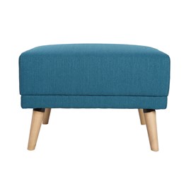 Pouf repose-pieds en tissu bleu canard et bois clair ulla