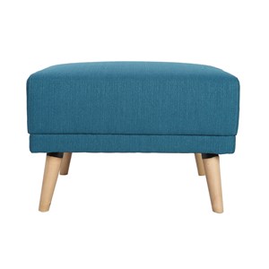 Pouf repose-pieds en tissu bleu canard et bois clair ulla