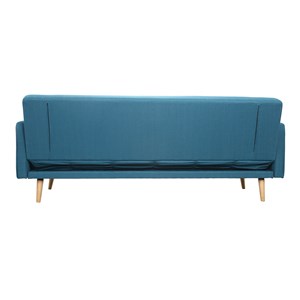 Canapé convertible 3 places en tissu bleu et bois clair ulla