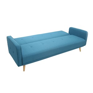 Canapé convertible 3 places en tissu bleu et bois clair ulla