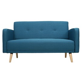Canapé 2 places en tissu bleu canard et bois clair ulla