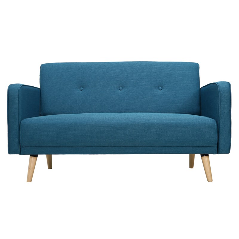 Canapé 2 places en tissu bleu canard et bois clair ulla