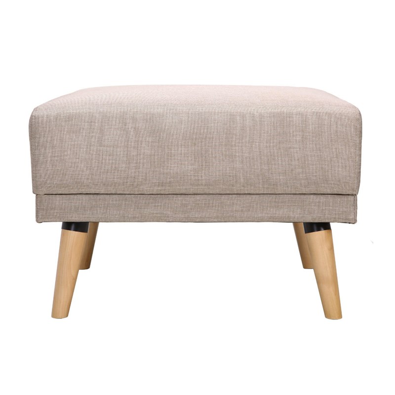 Pouf repose-pieds en tissu beige et bois clair ulla