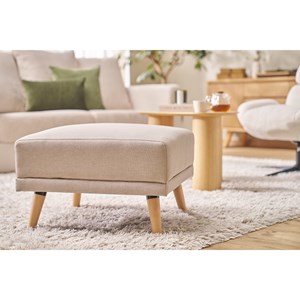 Pouf repose-pieds en tissu beige et bois clair ulla