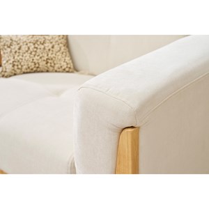 Canapé 2 places en tissu effet velours blanc cassé et bois clair fjord