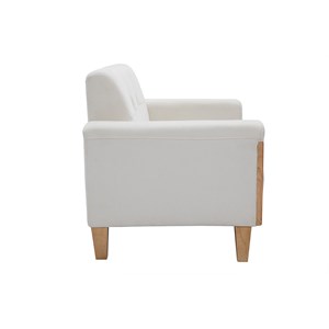 Canapé 2 places en tissu effet velours blanc cassé et bois clair fjord