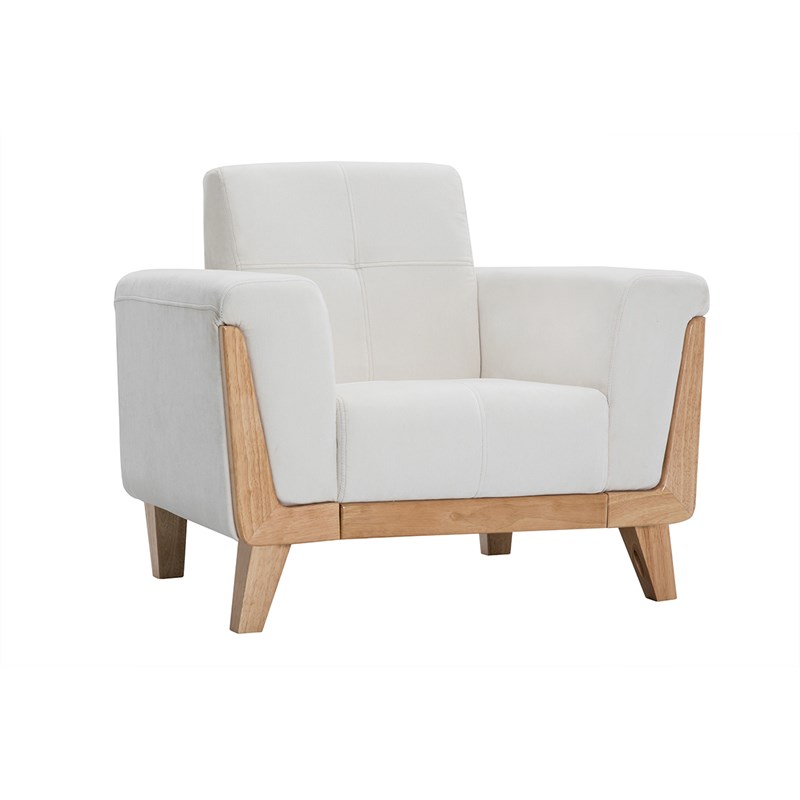 Miliboo - Fauteuil en tissu effet velours blanc cassé et bois clair fjord