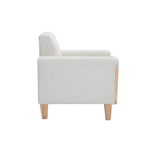 Fauteuil en tissu effet velours blanc cassé et bois clair fjord