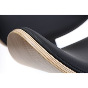 Chaise de bureau à roulettes noir, bois clair et acier chromé walnut