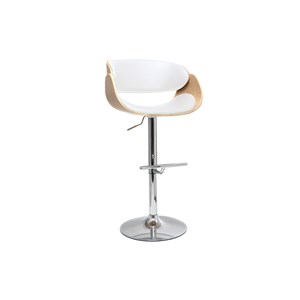 Tabouret de bar réglable blanc et bois clair bent