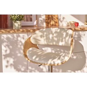 Tabouret de bar réglable blanc et bois clair bent