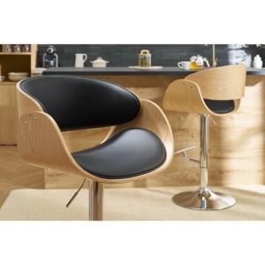 Tabouret de bar réglable noir et bois clair bent