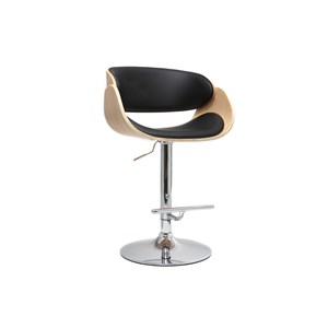 Tabouret de bar réglable noir et bois clair bent