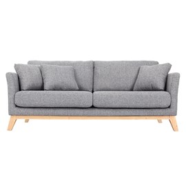 Canapé déhoussable 3 places en tissu gris clair et bois clair oslo