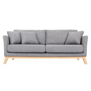 Canapé déhoussable 3 places en tissu gris clair et bois clair oslo