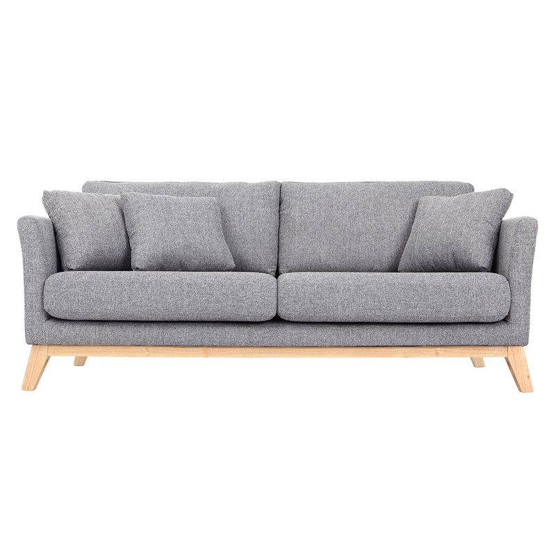 Canapé déhoussable 3 places en tissu gris clair et bois clair oslo