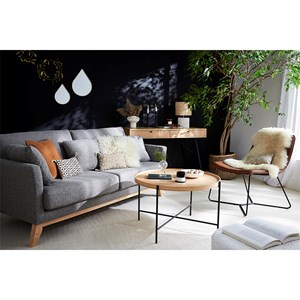 Canapé déhoussable 3 places en tissu gris clair et bois clair oslo