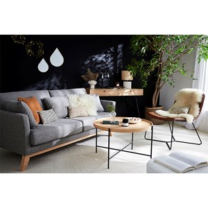 Canapé déhoussable 3 places en tissu gris foncé et bois clair oslo
