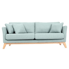 Canapé déhoussable 3 places en tissu vert lagon et bois clair oslo