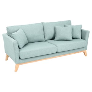 Canapé déhoussable 3 places en tissu vert lagon et bois clair oslo