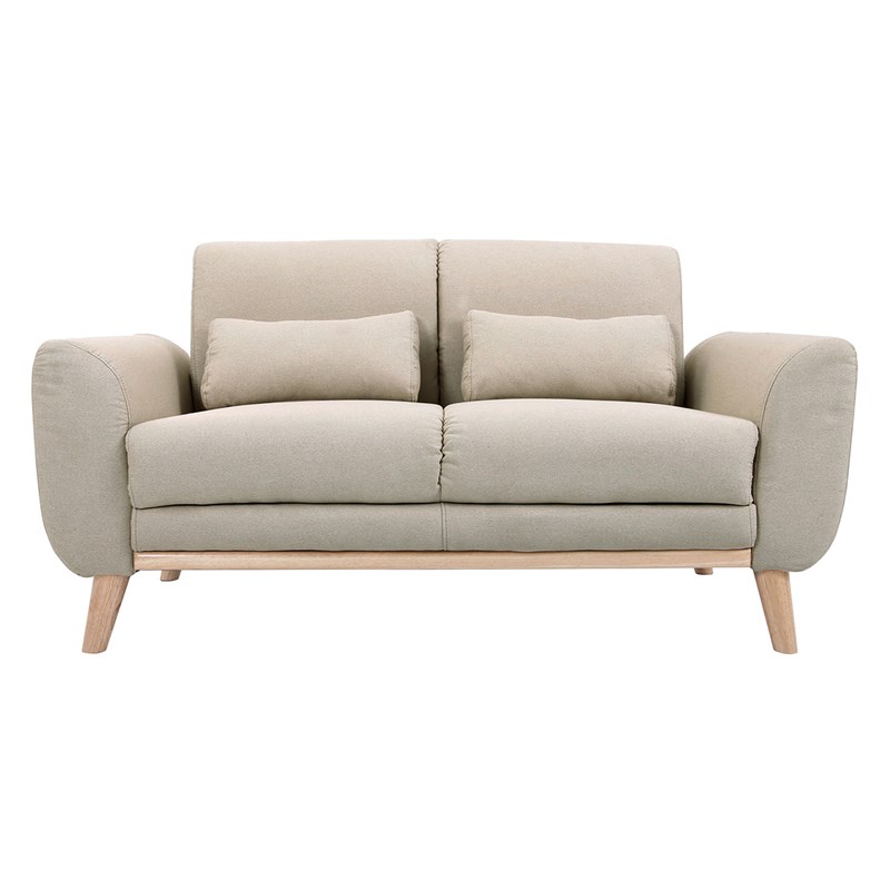 Canapé 2 places en tissu beige et bois clair ektor