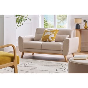 Canapé 2 places en tissu beige et bois clair ektor