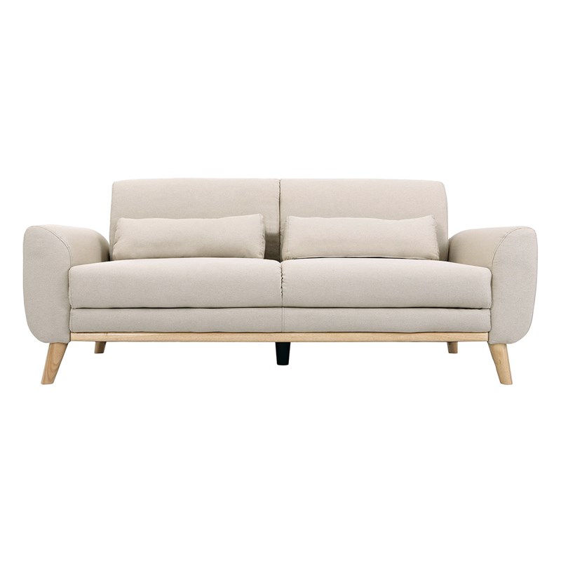 Canapé 3 places en tissu beige et bois clair ektor