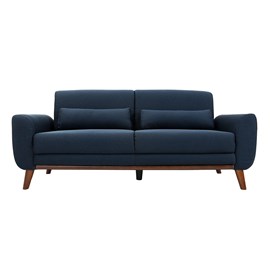 Canapé 3 places en tissu bleu foncé et bois foncé ektor
