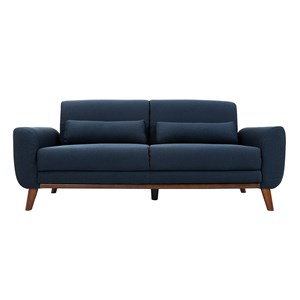 Canapé 3 places en tissu bleu foncé et bois foncé ektor