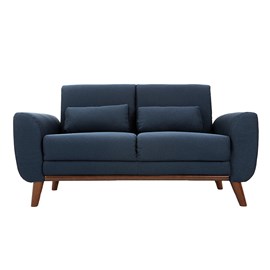 Canapé 2 places en tissu bleu foncé et bois foncé ektor