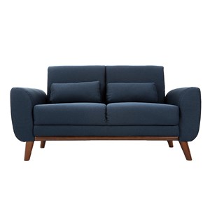 Canapé 2 places en tissu bleu foncé et bois foncé ektor