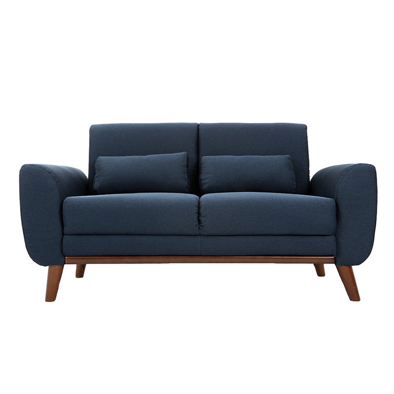 Canapé 2 places en tissu bleu foncé et bois foncé ektor