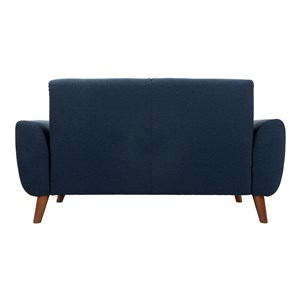 Canapé 2 places en tissu bleu foncé et bois foncé ektor