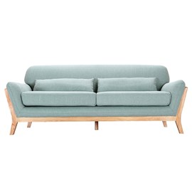 Canapé 3 places en tissu vert lagon et bois clair yoko