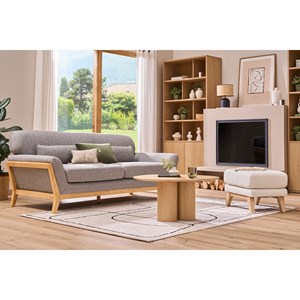 Canapé 3 places en tissu gris et bois clair yoko