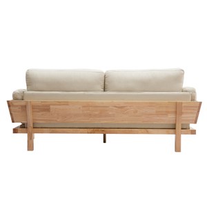Canapé déhoussable 3 places en tissu blanc crème et bois clair kyo