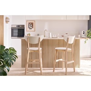Tabourets de bar blanc et bois h65 cm (lot de 2) leena