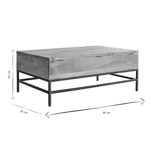 Table basse relevable bois manguier massif et métal noir l110 cm ypster