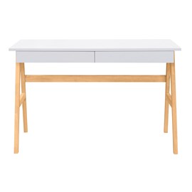 Bureau avec rangements 2 tiroirs blanc et bois clair chêne l120 cm brook