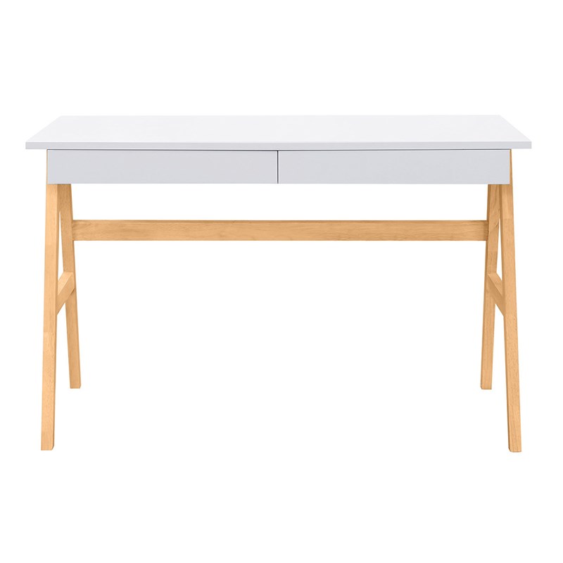 Bureau avec rangements 2 tiroirs blanc et bois clair chêne l120 cm brook