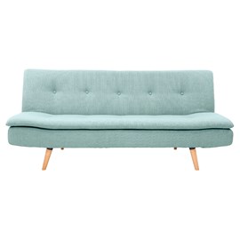 Canapé convertible 3 places en tissu vert lagon et bois clair senso