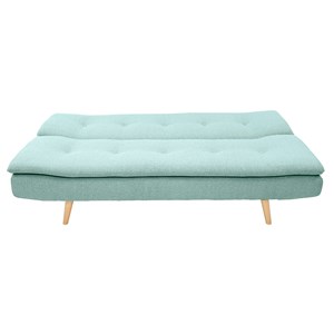 Canapé convertible 3 places en tissu vert lagon et bois clair senso
