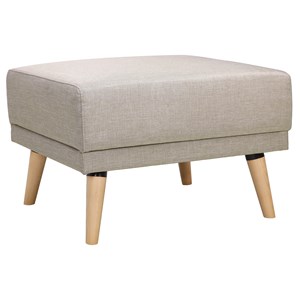 Canapé convertible 3 places avec repose-pieds en tissu beige et bois clair ulla