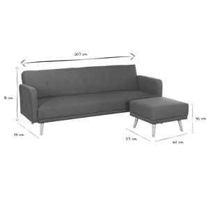 Canapé convertible 3 places avec repose-pieds en tissu beige et bois clair ulla