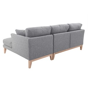 Canapé d'angle droit déhoussable 4 places en tissu gris clair et bois clair oslo